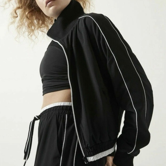 Athletic Black Bomber Track Jacket with White Trim, Full Zip, Lined, Size XS - Picture 2 of 15